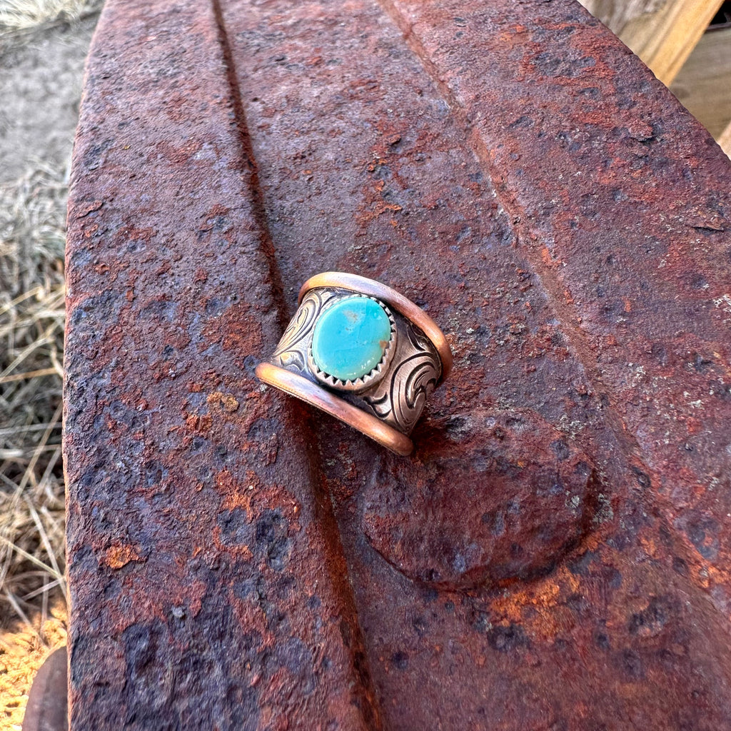 Engraved Turquoise Ring  {6}
